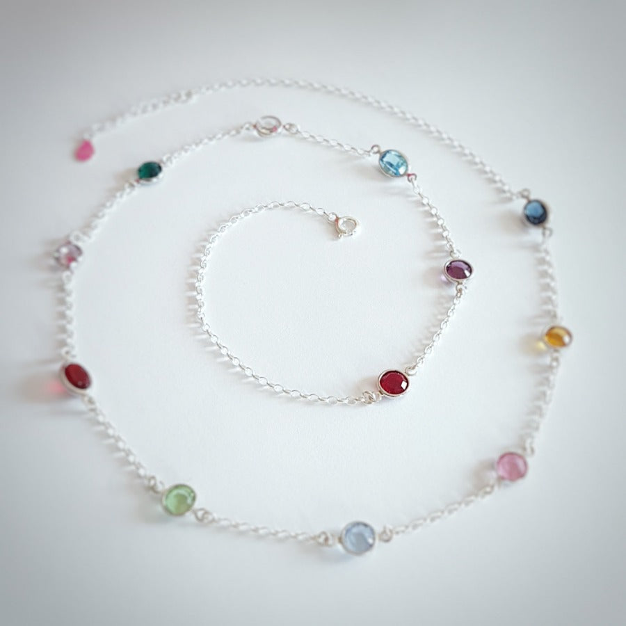 Be Colourful Multicoloured Birthstone Crystals and Silver Necklace - Magpie Gems