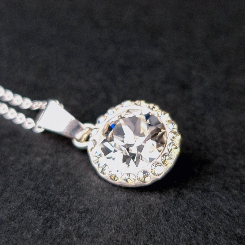 Close-up of Halo Pendant with Austrian Chaton Crystal in Crystal Clear