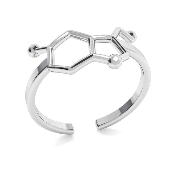 Close-up of Serotonin Molecule Design on Silver Ring with Adjustable Band in Ireland