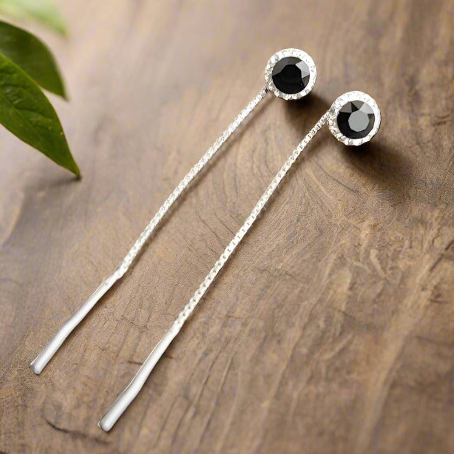 Dazzling Daisy Threader Earrings in Sterling Silver with Jet Black Crystals and Moonlight Halo