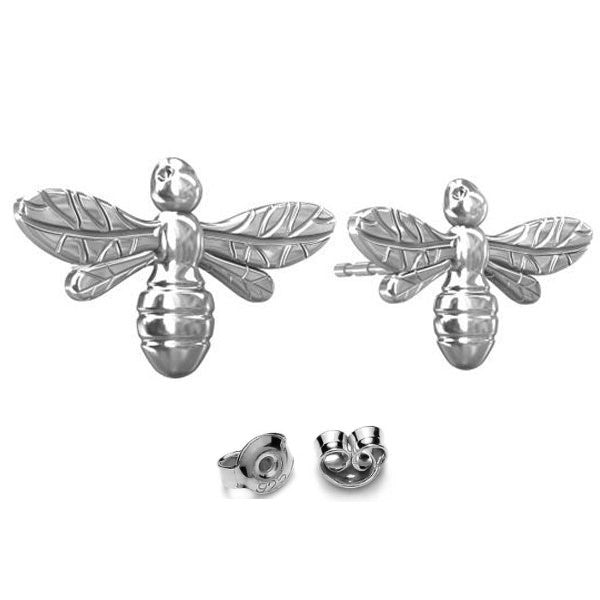 Close-up of Delicate Bee Silver Stud Earrings from Ireland