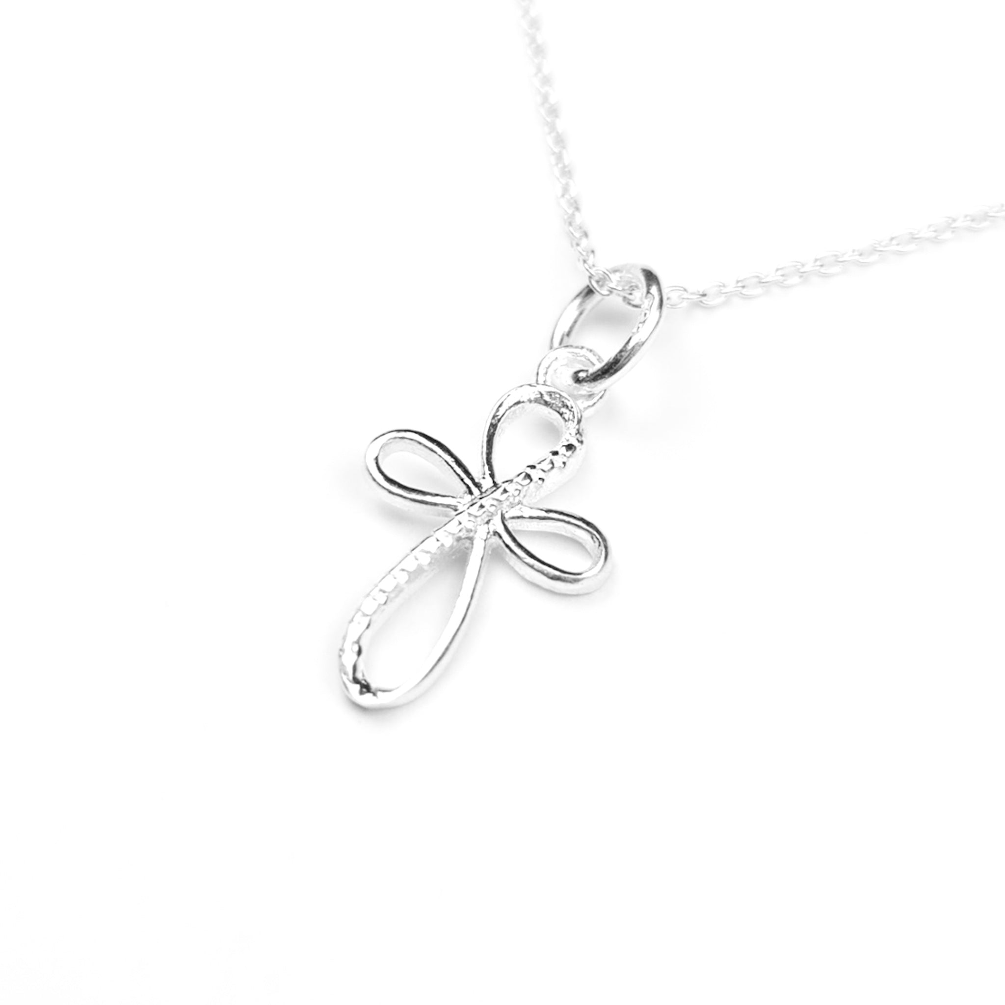 Elegant Infinity Silver Cross Necklace with Infinity Style Pendant for First Communion in Ireland