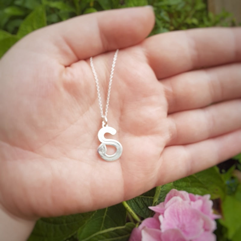 Hand-Finished Sterling Silver 'S' Initial Necklace for Women