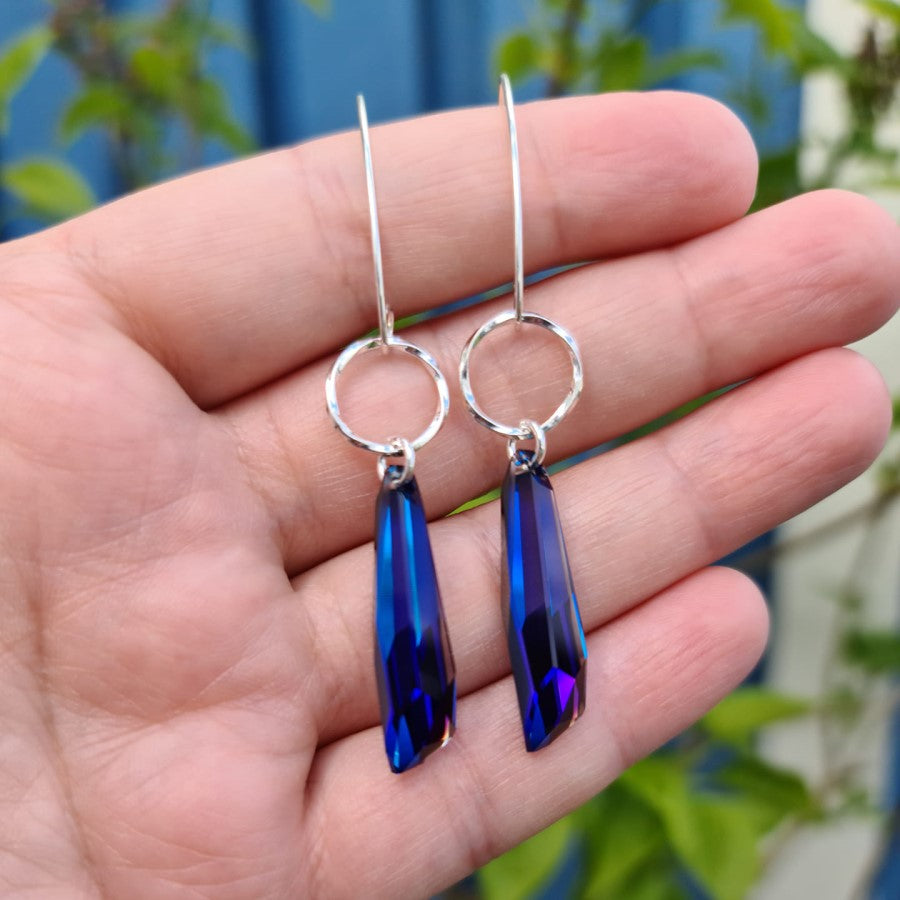 Handcrafted Bermuda Blue Icicle Long Drop Earrings in Sterling Silver