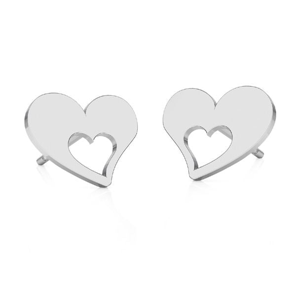 Heart-In-Heart Silver Stud Earrings in 925 Sterling Silver for sensitive ears, for girls, teenagers or women, by Magpie Gems in Ireland