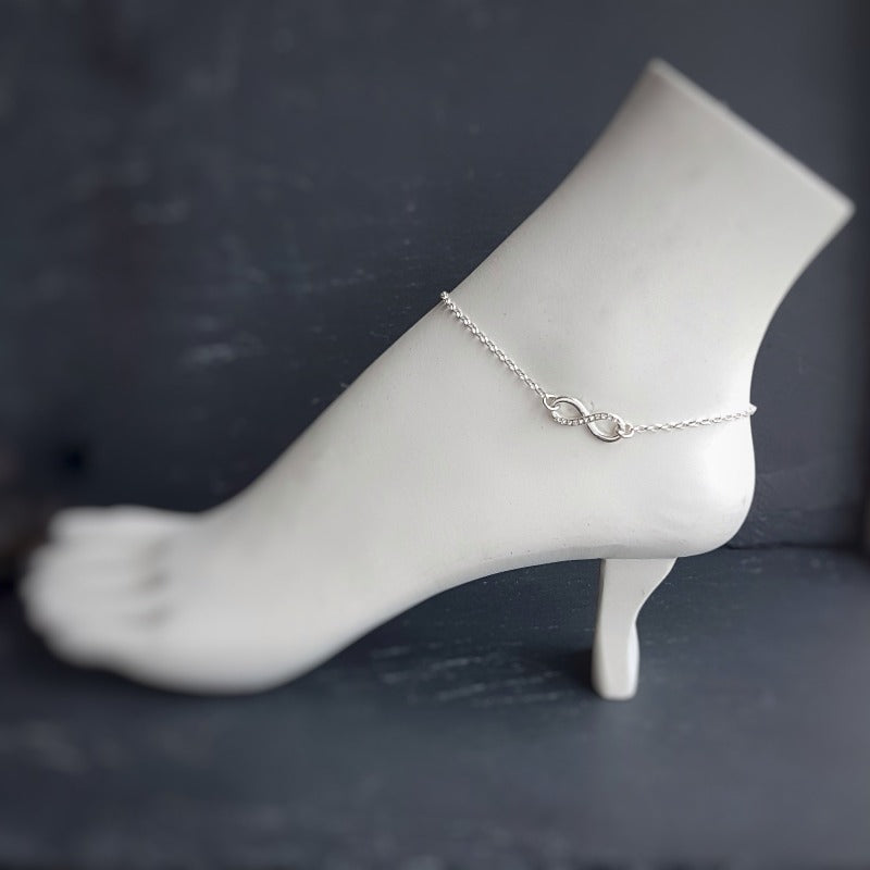 Adjustable 925 Sterling Silver Chain of Infinity Crystal Anklet for Women, made in Ireland by Magpie Gems