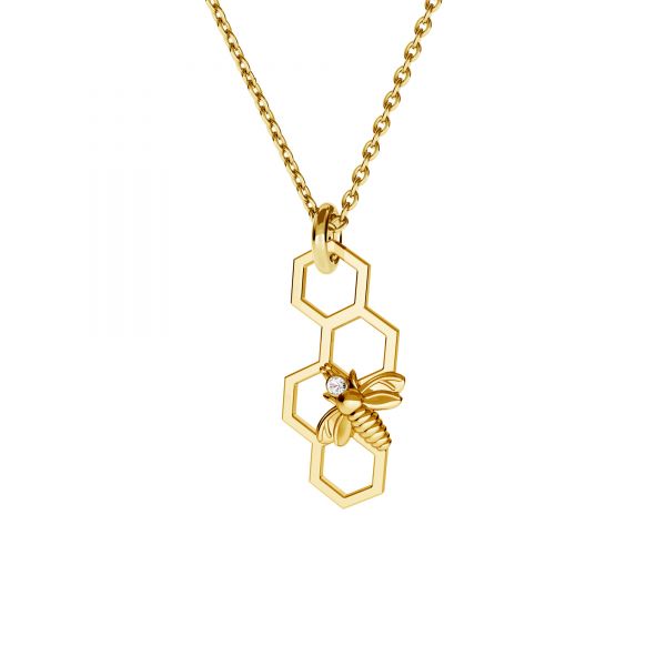 Irish Hand-Finished Bee Honeycomb Chic Gold Sterling Silver Pendant Necklace