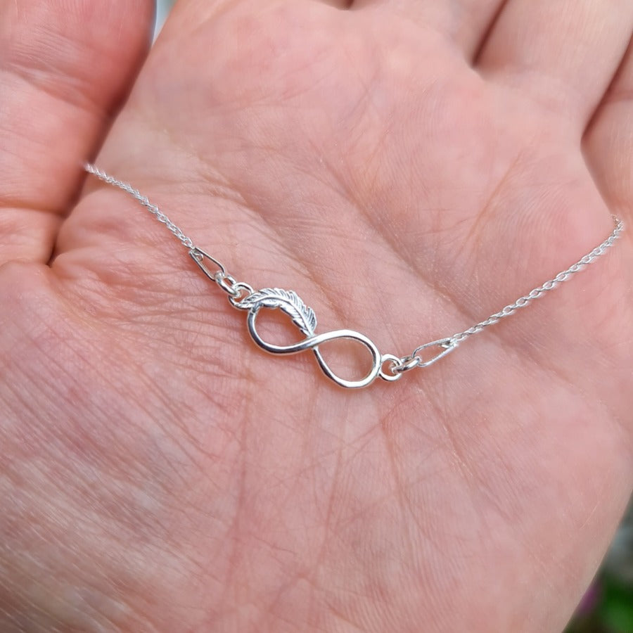 Irish Hand-Finished Infinity with Feather Pendant Necklace