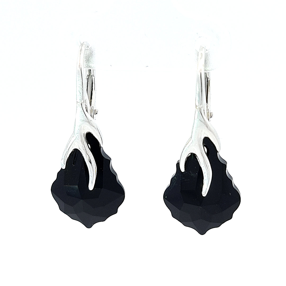 Irish Hand-Finished Sterling Silver Jet Black Baroque Drop Earrings