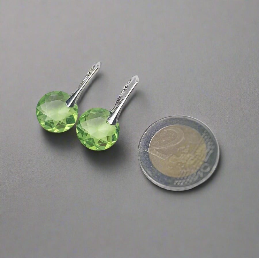 Irish Hand-Finished Sterling Silver Round Peridot Crystal Drop Earrings