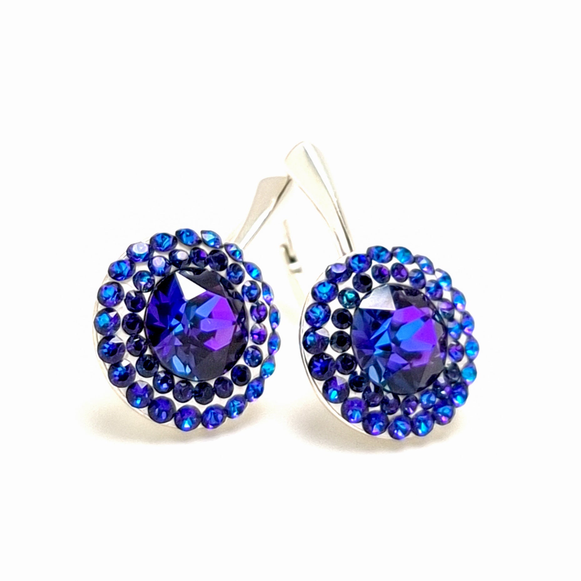 Irish Handcrafted Sterling Silver Heliotrope Pave Earrings with Double Halo