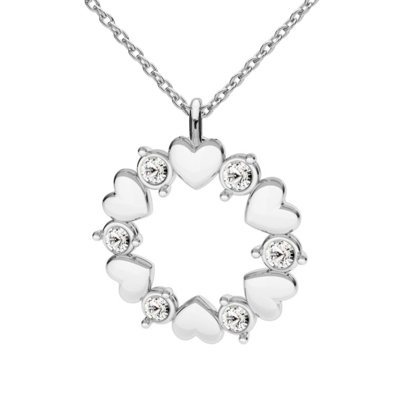 Radiant Rosette Sterling Silver Necklace with Delicate Crystals and Silver Hearts from Ireland