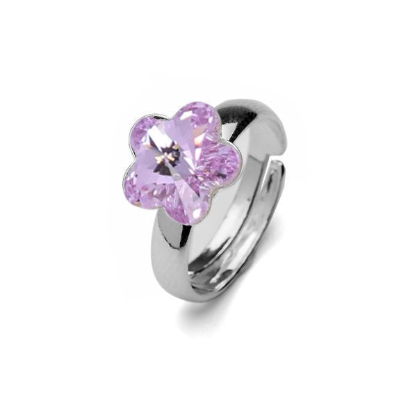 Elegante anillo ajustable de plata de ley con flores | Anillo ajustable Little Miss Flower en plata de ley