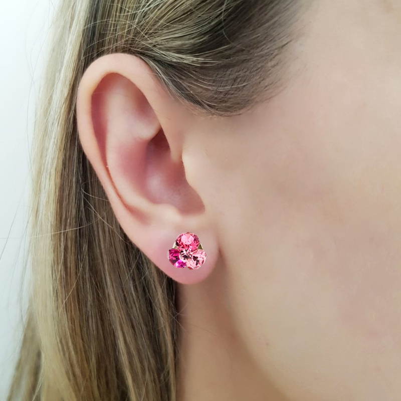 Model Wearing Blooming Elegance Rose Fuchsia Pink Stud Earrings