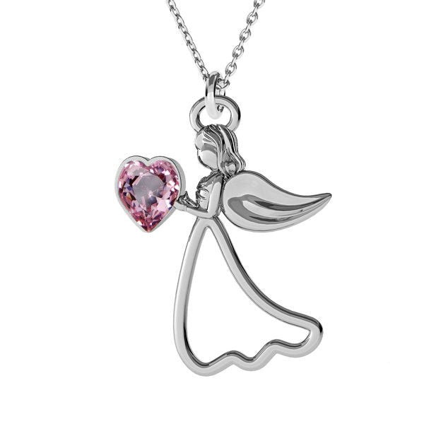 Protect My Heart Sterling Silver Angel Necklace with Personalised Light Amethyst Birthstone for June Birthdays