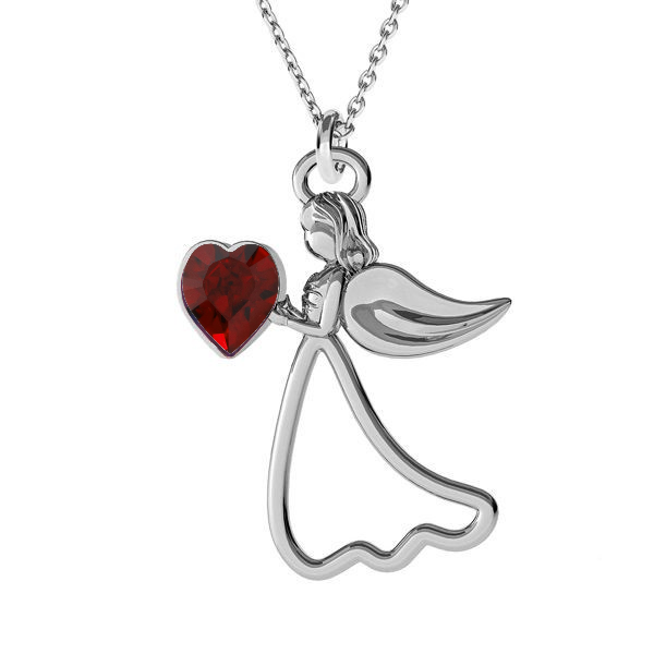 Protect My Heart Sterling Silver Angel Necklace with Personalised Siam Garnet Birthstone for January Birthdays