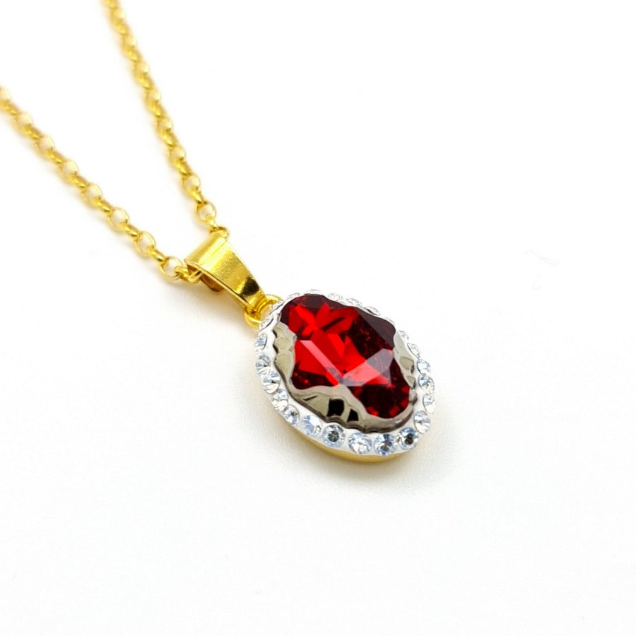 Majesty 24k Yellow Gold Plated Sterling Silver with Red Oval Tribe Crystal Necklace handmade in Ireland