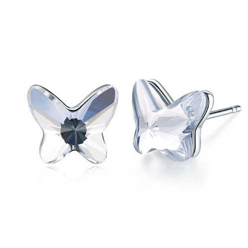 Delicate Butterfly Stud Earrings in Sterling Silver with Crystal Clear Austrian Crystals for Girls by Magpie Gems in Ireland