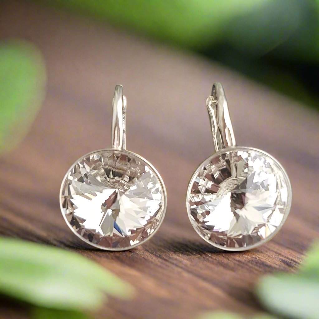 Magpie Gems' Irish-Made Silver Drop Earrings with Crystal Clear Rivoli Crystal for Women