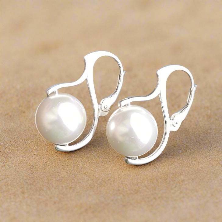 Classic Pearl Drop Earrings in Sterling Silver with Ivory Crean Pearl