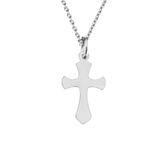 Silver Rounded Cross Necklace with Plain Cross Pendant, gift for First Communion, Confirmation or Christening by Magpie Gems in Ireland