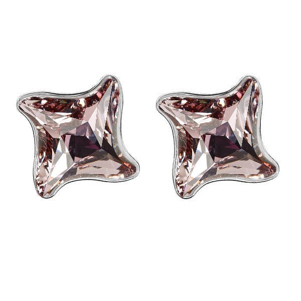 Large Swirlshine Crystal Stud Earrings in silver with a cosmic-inspired Dusty Pink Twister crystal design.