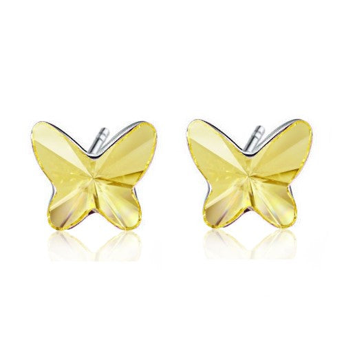 Butterfly Stud Earrings in Sterling Silver with Jonquil Yellow Austrian Crystals