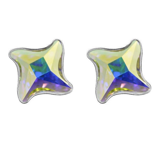 Swirlshine Crystal Stud Earrings in Silver featuring 10.5mm Twister crystal AB by Magpie Gems online jewellery shop in Ireland.